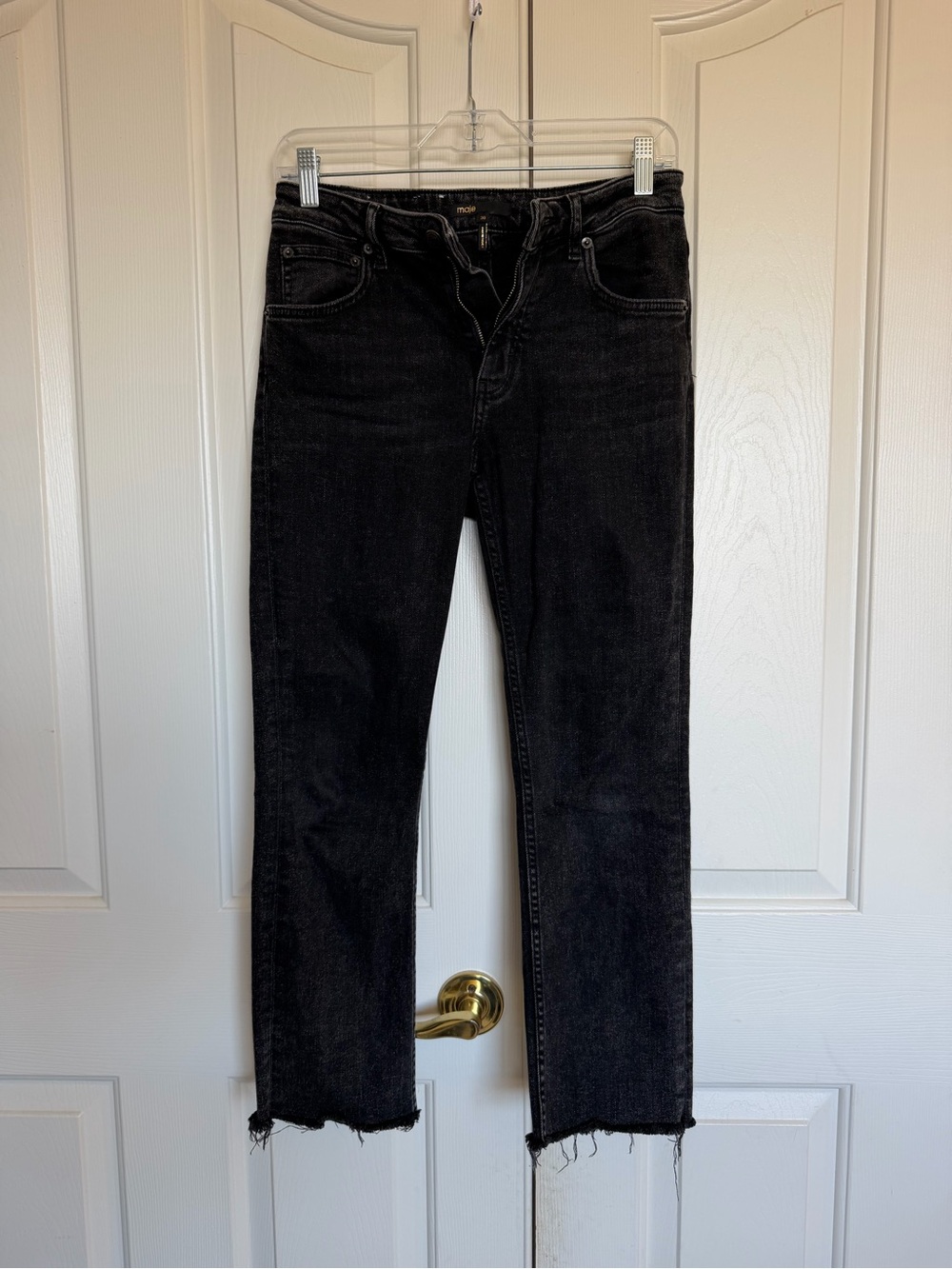 Maje Black Cropped Slim Jeans with Raw Hem